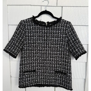Glamorous Tweed Textured Top Quiet Luxury Old Money Preppy Clueless Women's Med